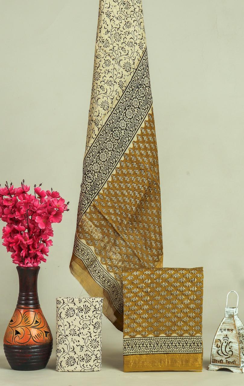 YUVI STYLE  HAND BLOCK PRINT MAHESHWARI SILK SUIT WITH MAHESHWARI SILK DUPATTA (MSLYS123)
