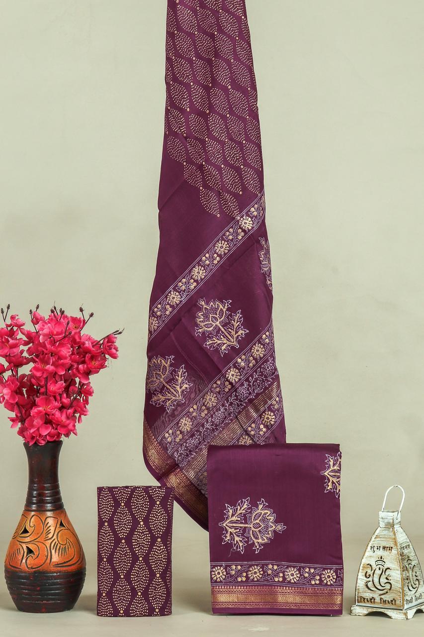 DESIGNER HAND BLOCK PRINT MAHESHWARI SILK SUIT SET (MSLYS58)