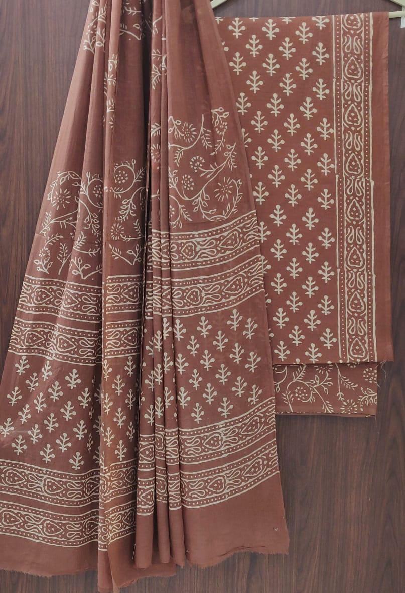 ELEGANT AND BLOCK PRINT PURE COTTON SUIT WITH COTTON MULMUL DUPATTA(MALYS329)