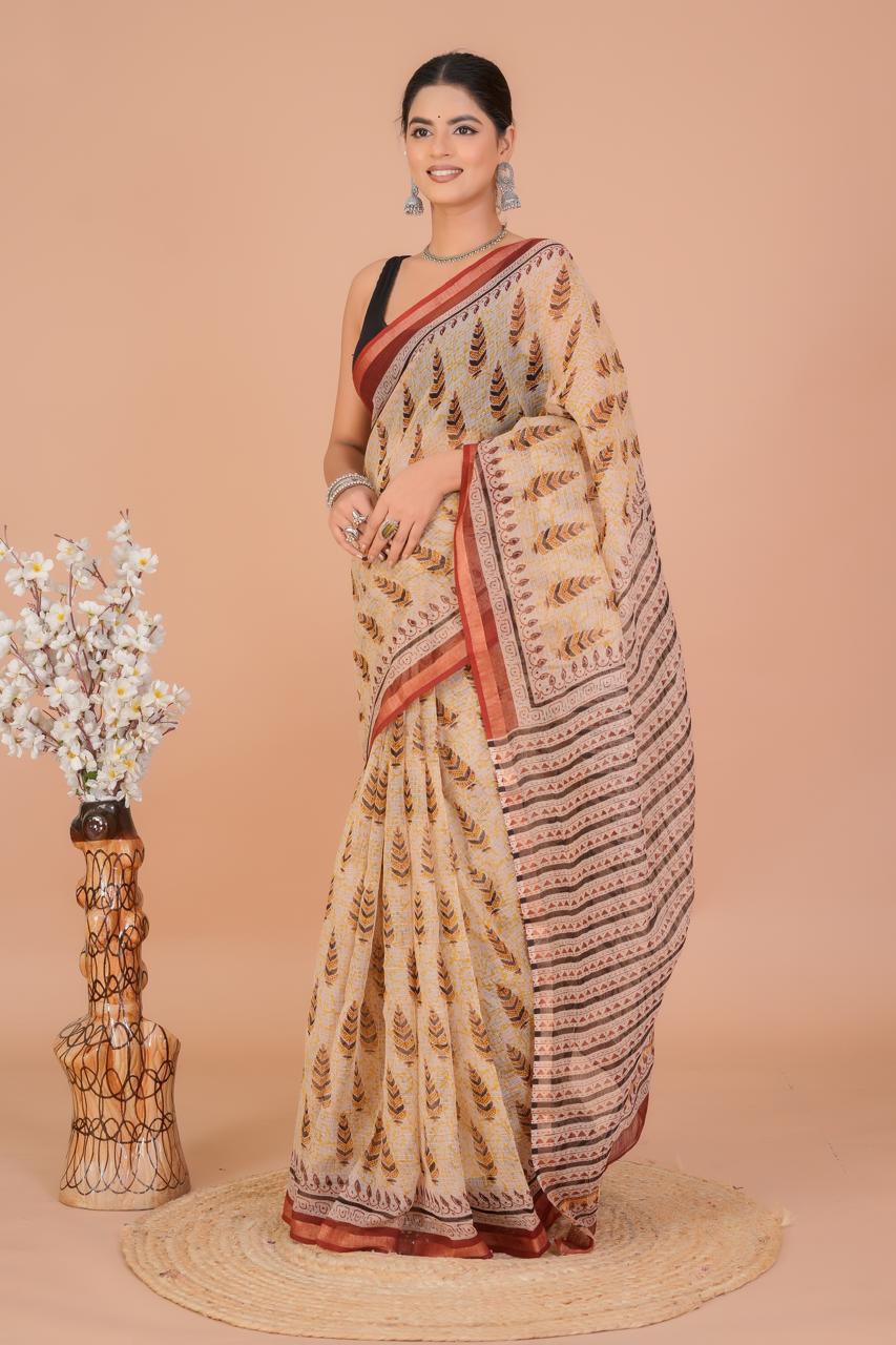 DESIGNER HAND BLOCK PRINTED KOTA DORIYA SILK SAREE(KDSYS02)