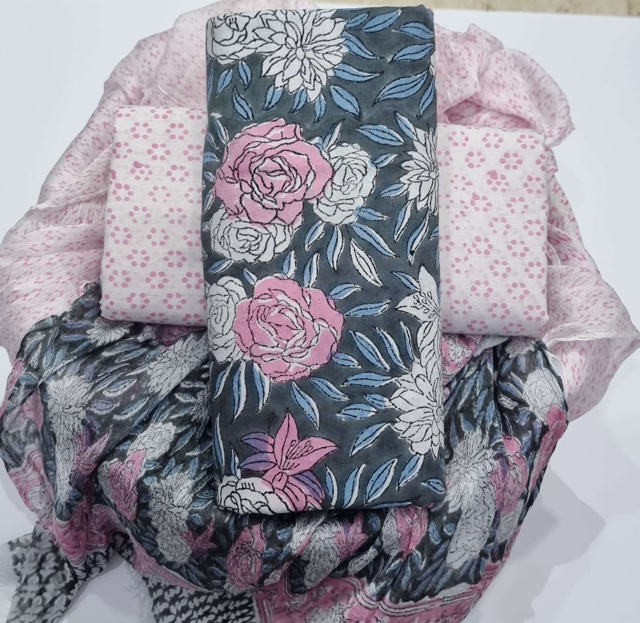 DESIGNER HAND BLOCK PRINT PURE COTTON SUIT WITH CHIFFON DUPATTA (PCHFYS146)