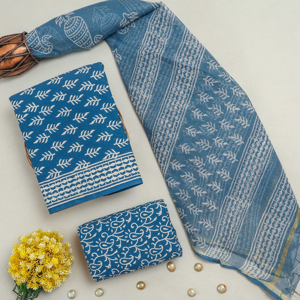 EXCLUSIVE HAND BLOCK PRINT PURE COTTON SUIT MATERIAL WITH KOTA DORIA DUPATTA (3CKDYS87)