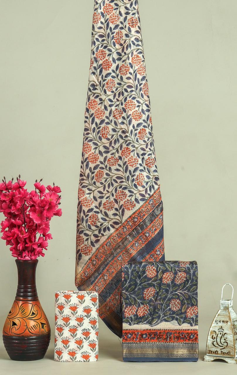 EXCLUSIVE HAND BLOCK PRINT MAHESHWARI SILK SUIT WITH MAHESHWARI SILK DUPPTA (MSLYS85)