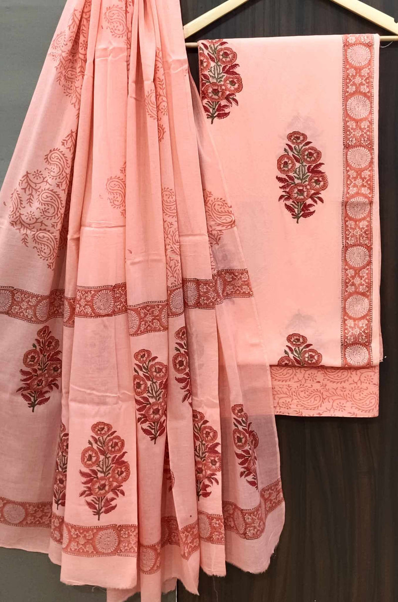 Designer Hand Block Print Pure Cotton Suit with Cotton Mulmul Dupatta (MALYS05)