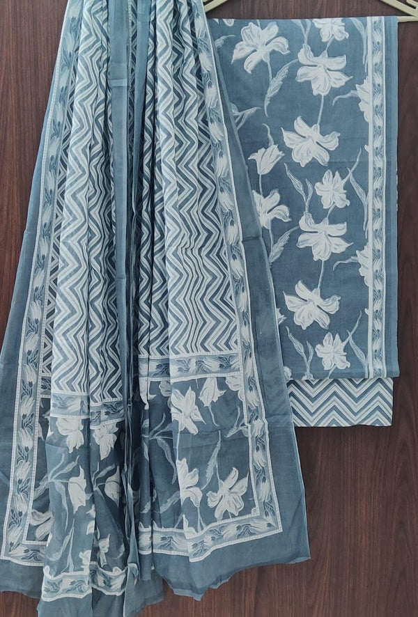 EXCLUSIVE HAND BLOCK PRINT PURE COTTON SUIT WITH COTTON MULMUL DUPATTA (MALYS112)