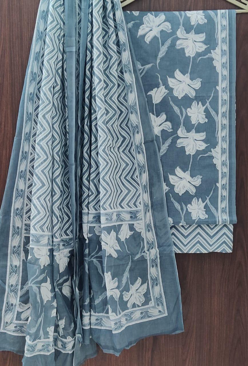 EXCLUSIVE HAND BLOCK PRINT PURE COTTON SUIT WITH COTTON MULMUL DUPATTA (MALYS112)
