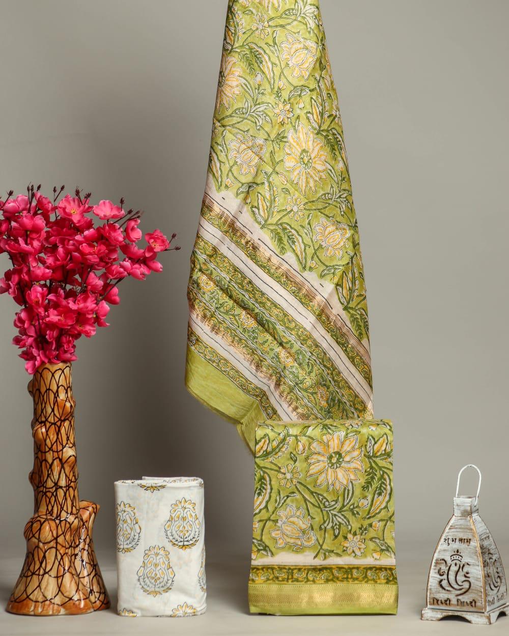 TRADITIONAL HAND BLOCK PRINT MAHESHWARI SILK SUIT WITH MAHESHWARI SILK DUPATTA (MSLYS129)