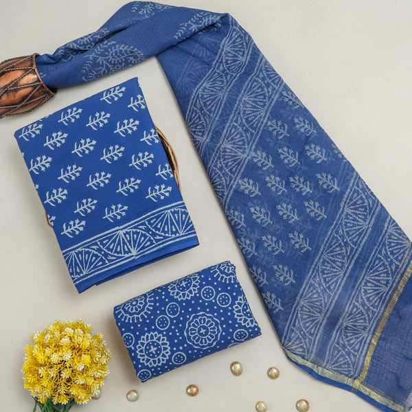 TRADITIONAL HAND HAND BLOCK PURE COTTON SUIT WITH KOTA DORIA DUPATTA (3CKDYS227)