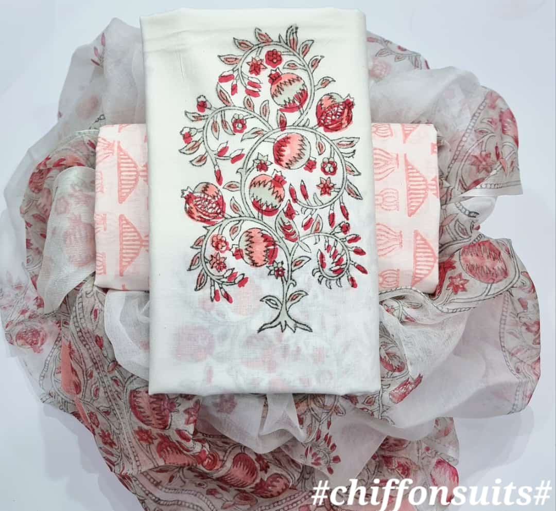 DESIGNER HAND BLOCK PRINT PURE COTTON SUIT WITH CHIFFON DUPATTA (PCHFYS162)