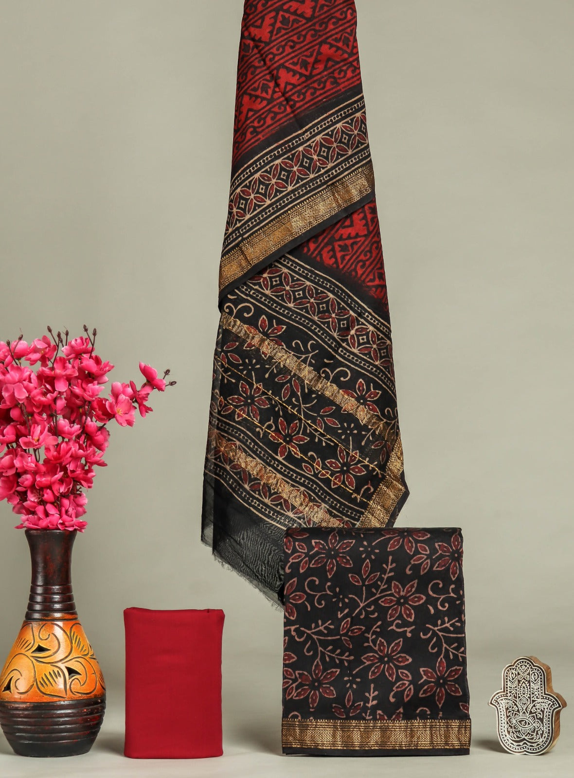 EXCLUSIVE HAND BLOCK PRINT MAHESHWARI SILK SUIT WITH MAHESHWARI SILK DUPPTA (MSLYS116)