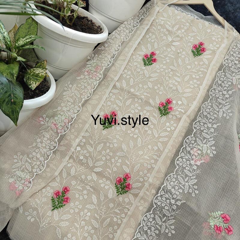 YUVI STYLE BEIGE KOTA DORIYA TOP AND DUPTTA SUIT SET (FKDYS83)