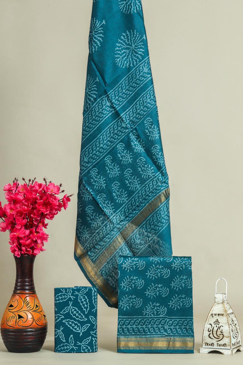 DESIGNER HAND BLOCK PRINT MAHESHWARI SILK SUIT SET (MSLYS40)