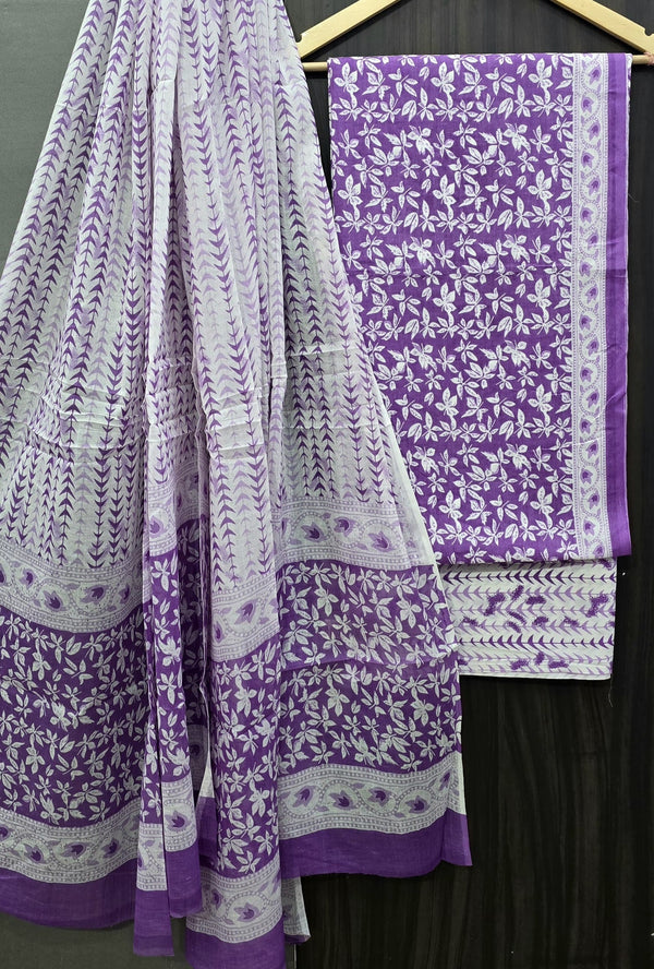 Designer Hand Block Print Pure Cotton Suit with Cotton Mulmul Dupatta (MALYS17)