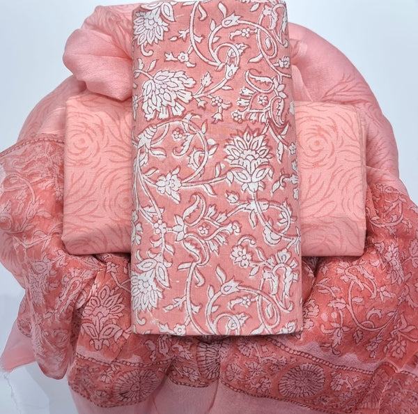 DESIGNER HAND BLOCK PRINT PURE COTTON SUIT WITH CHIFFON DUPATTA (PCHFYS152)