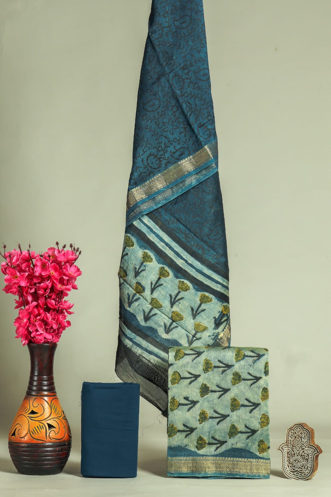 TRADITIONAL HAND BLOCK PRINT MAHESHWARI SILK SUIT WITH MAHESHWARI SILK DUPATTA (MSLYS189)