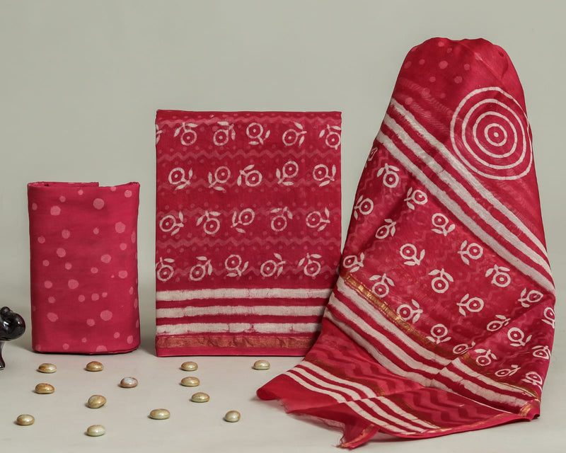 YUVI STYLE HAND BLOCK CHANDERI SILK SUIT SET WITH CHANDERI DUPATTA (CHDYS166)