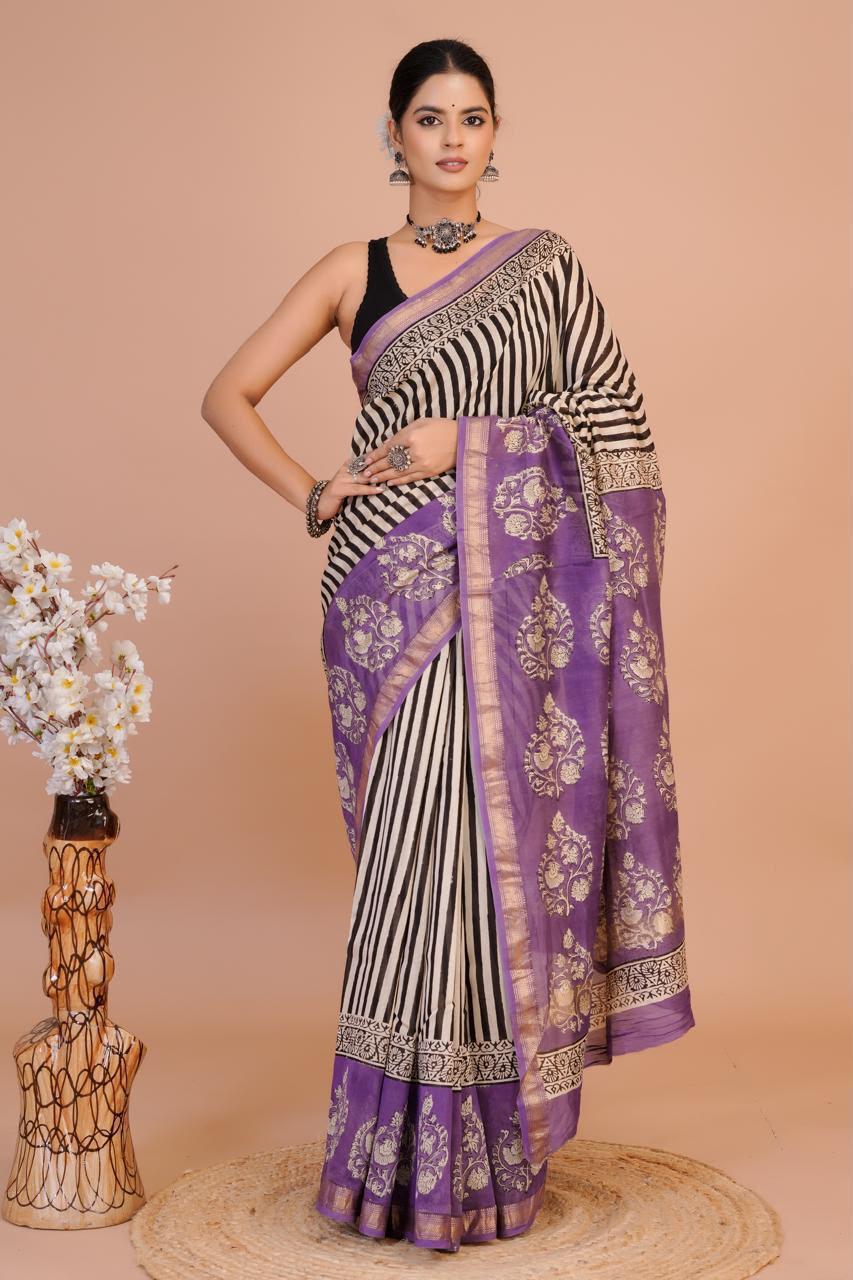 EXCLUSIVE HAND BLOCK PRINT  PREMIUM  MAHESWARI SILK SAREE ( MSYS40)