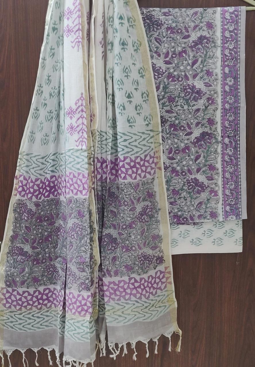 EXCLUSIVE HAND BLOCK PRINT PURE COTTON SUIT WITH COTTO MULMUL DUPATTA (MALYS237)