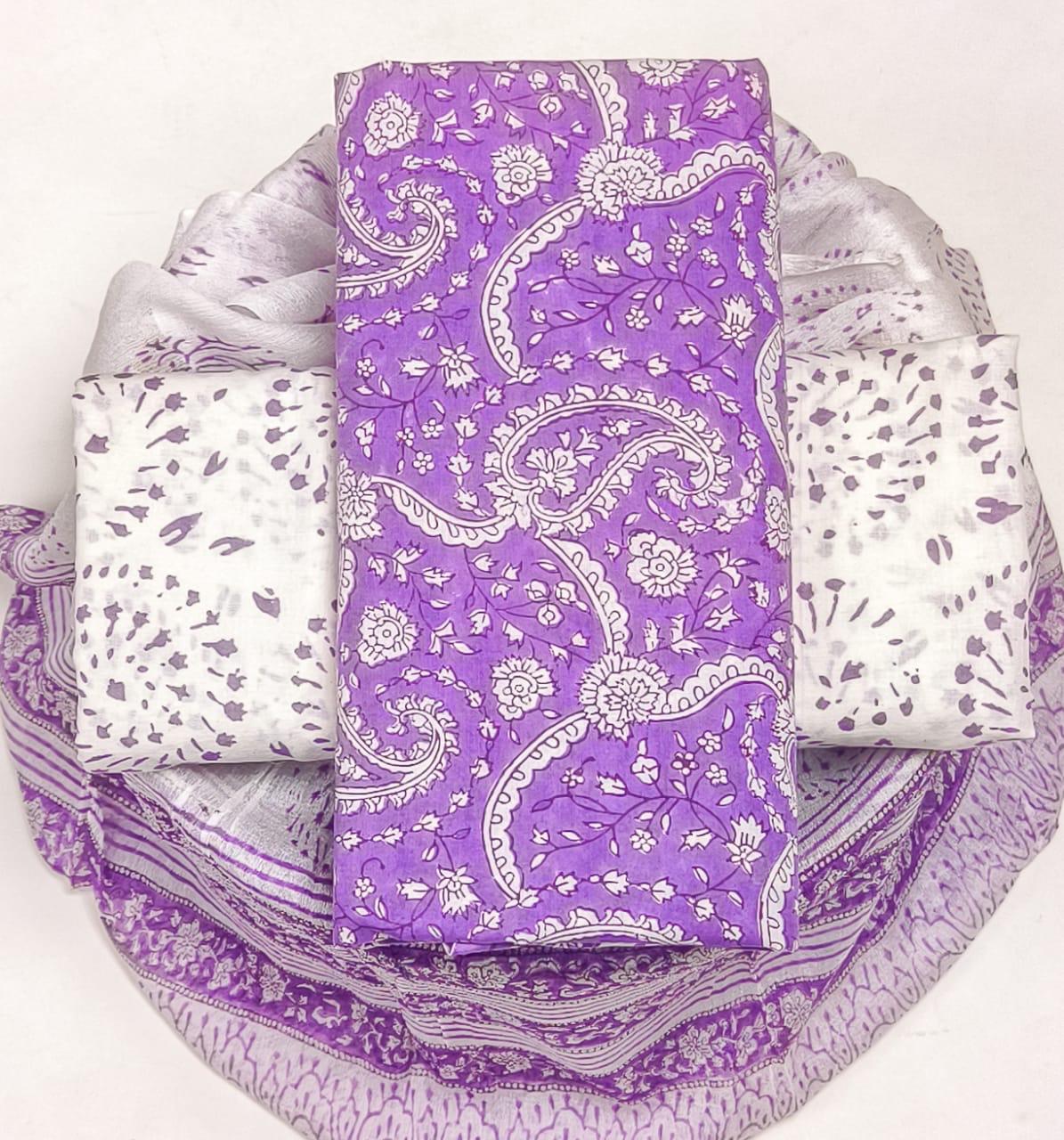 DESIGNER HAND BLOCK PRINT PURE COTTON SUIT WITH CHIFFON DUPATTA (PCHFYS174)