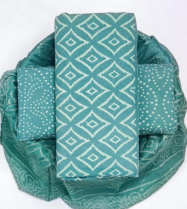 DESIGNER HAND BLOCK PRINT PURE COTTON SUIT WITH CHIFFON DUPATTA (PCHFYS140)