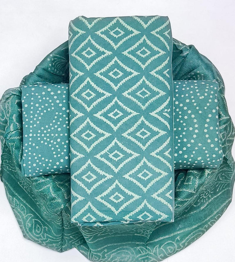 DESIGNER HAND BLOCK PRINT PURE COTTON SUIT WITH CHIFFON DUPATTA (PCHFYS140)