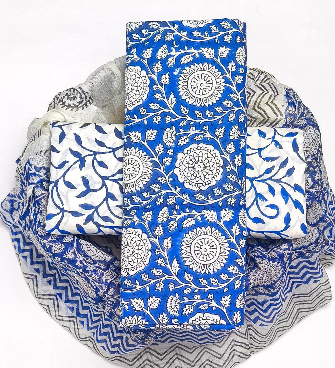 DESIGNER HAND BLOCK PRINT PURE COTTON SUIT WITH CHIFFON DUPATTA (PCHFYS62)
