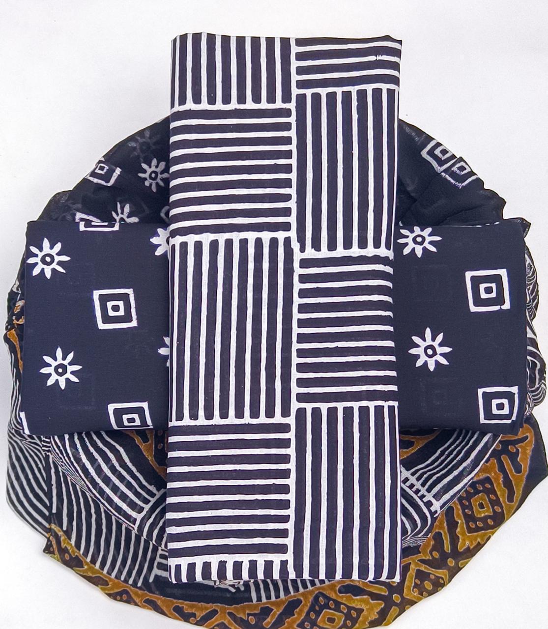 DESIGNER HAND BLOCK PRINT PURE COTTON SUIT WITH CHIFFON DUPATTA (PCHFYS140)