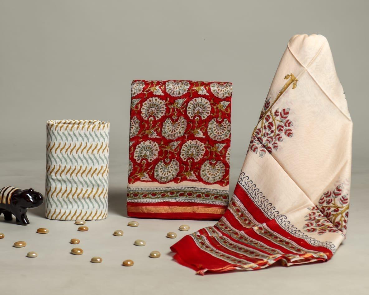 Designer Hand Block Print Chanderi Silk Suit set with Premium Chanderi Dupatta (CHDYS28)