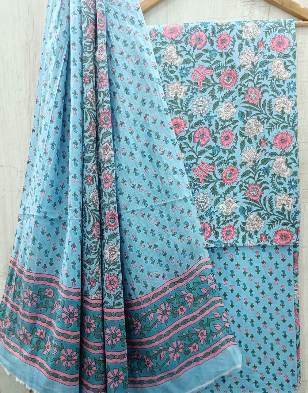 DESIGNER HAND BLOCK PRINT PURE COTTON SUIT WITH COTTON MULMUL DUPATTA(MALYS79)