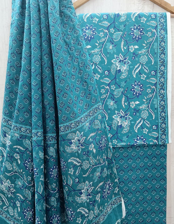 ELEGANT AND BLOCK PRINT PURE COTTON SUIT WITH COTTON MULMUL DUPATTA (MALYS177)