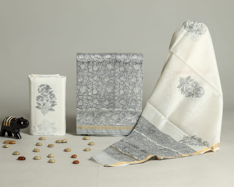 EXCLUSIVE HAND BLOCK CHANDERI SILK SUIT SET WITH CHANDERI DUPATTA (CHDYS110)