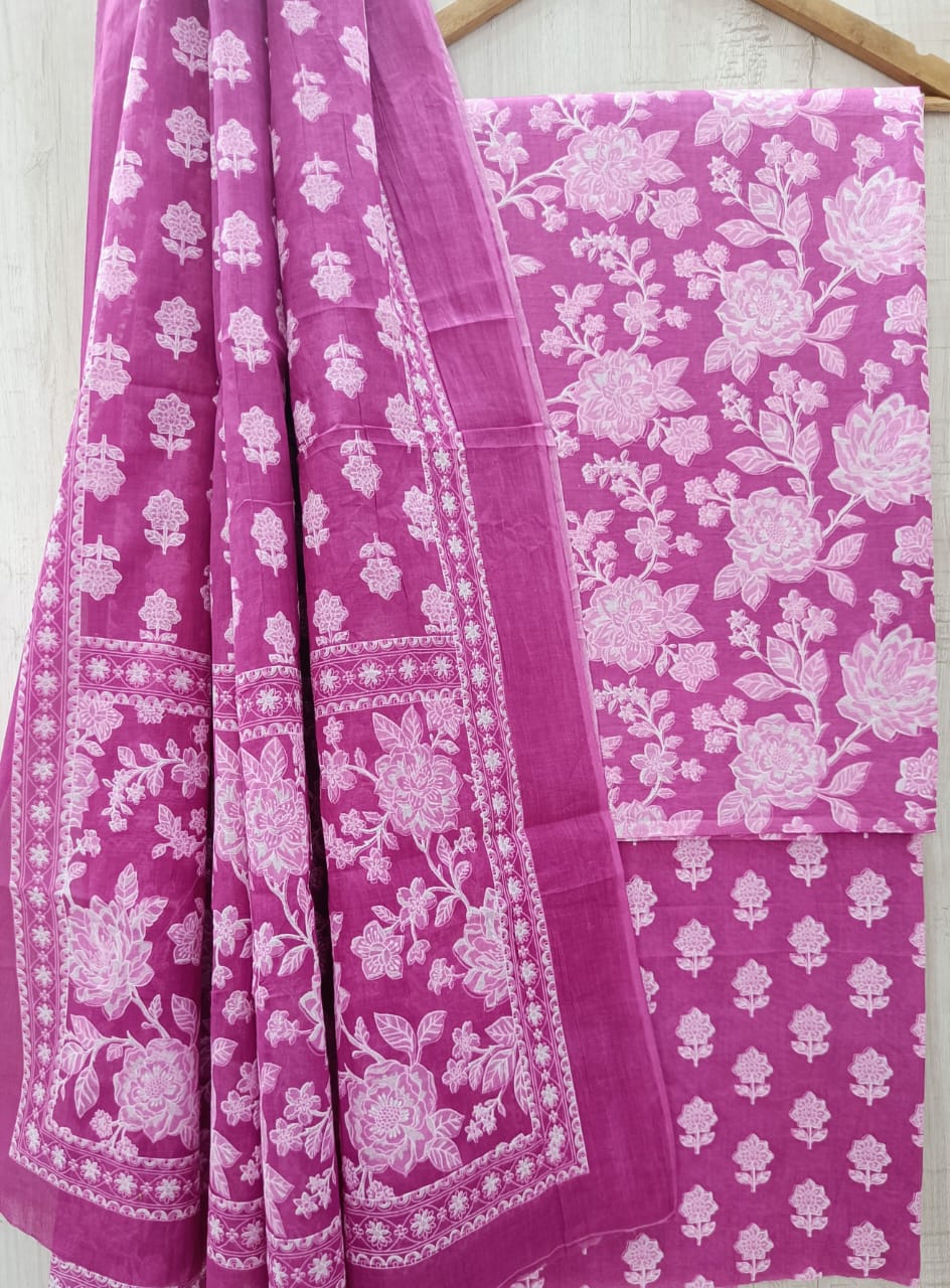 DESIGNER HAND BLOCK PRINT COTTON SUIT SET WITH MULMUL DUPATTA (MALYS306)