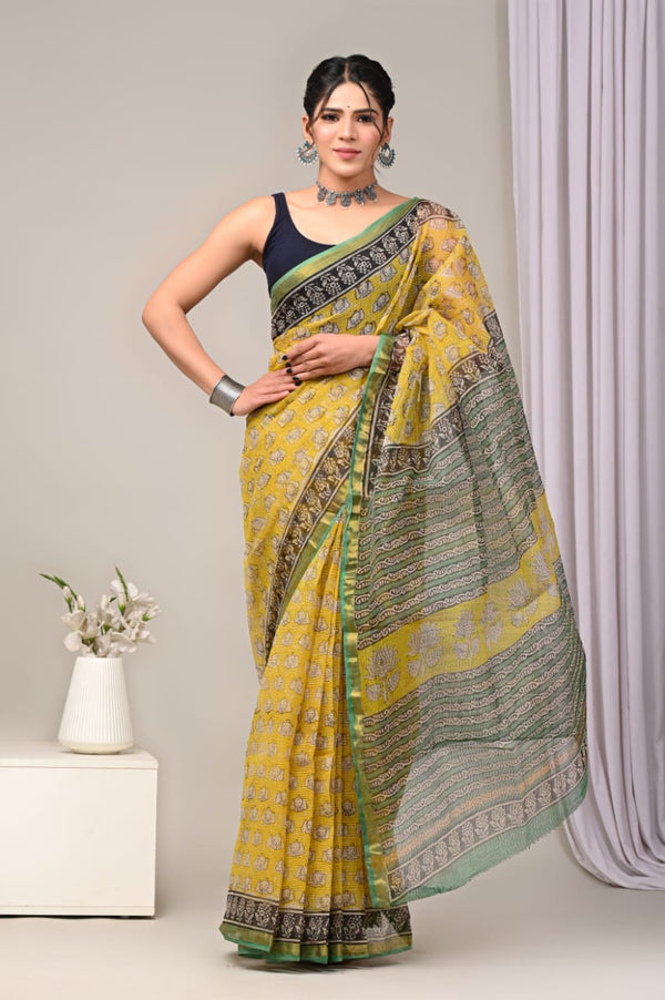 DESIGNER HAND BLOCK PRINTED KOTA DORIYA SILK SAREE(KDSYS29)