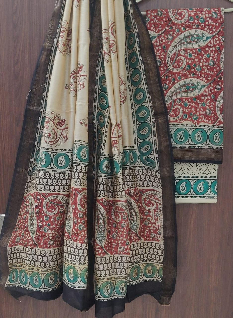 DESIGNER HAND BLOCK PRINT MAHESHWARI SILK SUIT SET (MSLYS39)