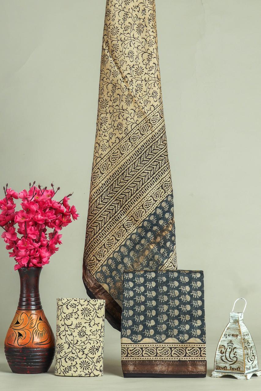 EXCLUSIVE HAND BLOCK PRINT MAHESHWARI SILK SUIT WITH MAHESHWARI SILK DUPPTA(MSLYS75)