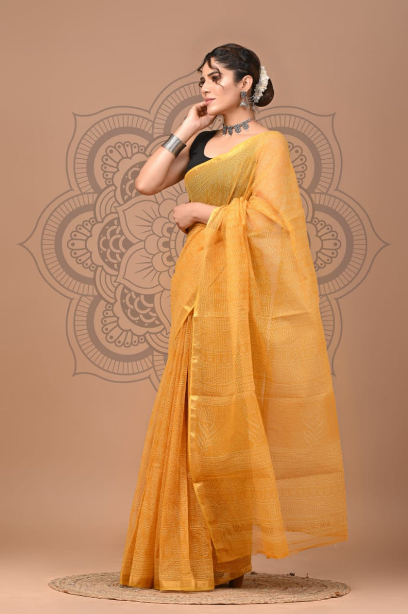 Designer Hand Block Printed Kota Doria Silk Saree(KDSYS12)