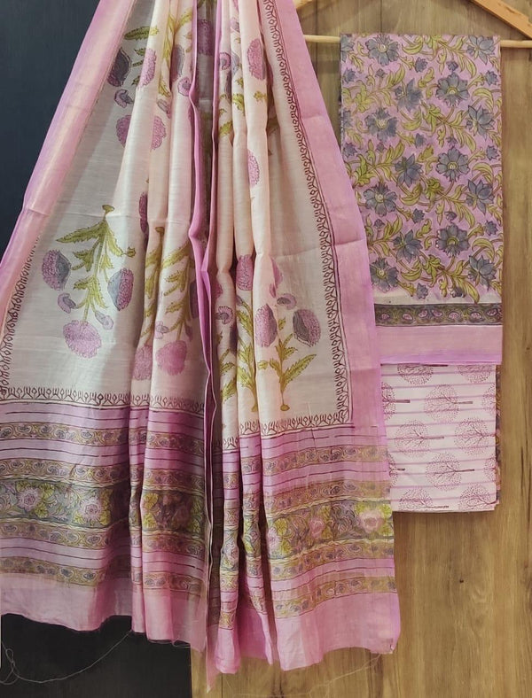 NEW DESIGNER HAND BLOCK PRINT MAHESHWARI SILK SUIT SET (MSLYS32)