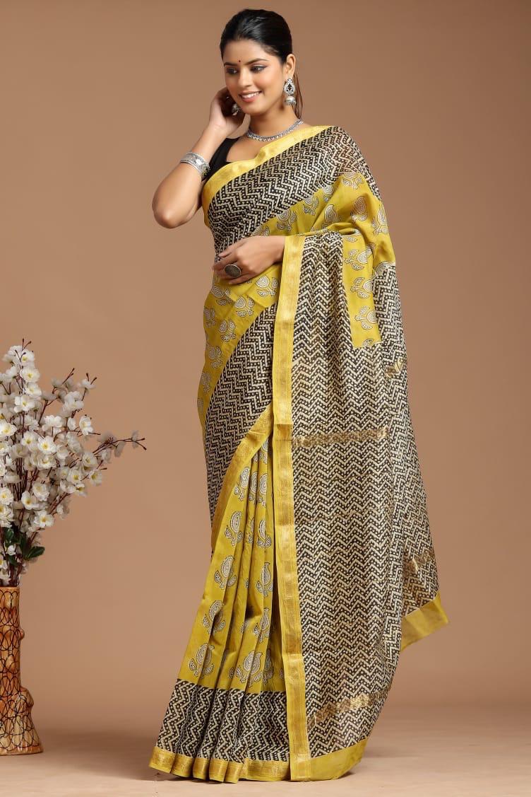 DESIGNER HAND BLOCK PRINTED  MAHESWARI  SILK SAREE ( MSYS10)