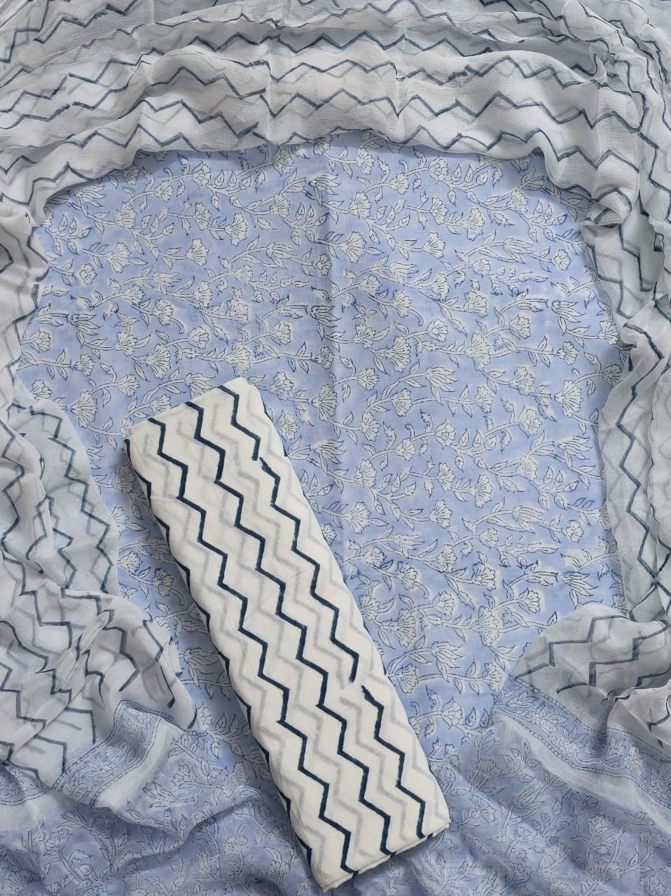 ELEGANT HAND BLOCK PRINT PURE COTTON SUIT WITH CHIFFION DUPTTA (PCHFYS85)