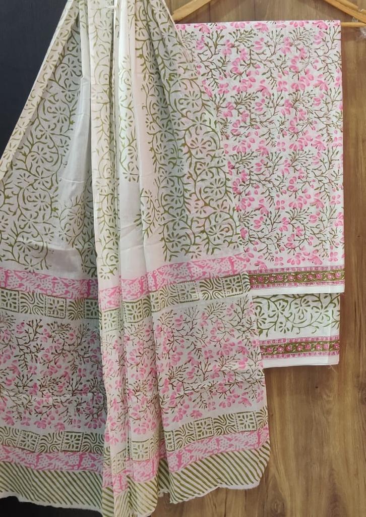 DESIGNER HAND BLOCK PRINT PURE COTTON SUIT WITH COTTON MULMUL DUPATTA (MALYS93)