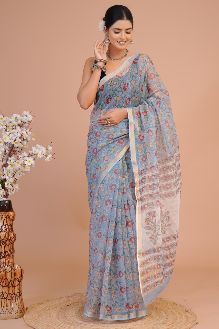 DESIGNER HAND BLOCK PRINTED KOTA DORIYA SILK SAREE(KDSYS29)