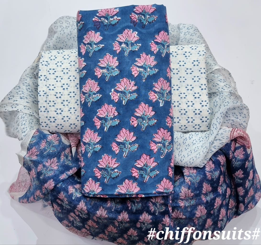 Designer Pure Cotton Suit with Chiffon Dupatta (PCHFYS14)