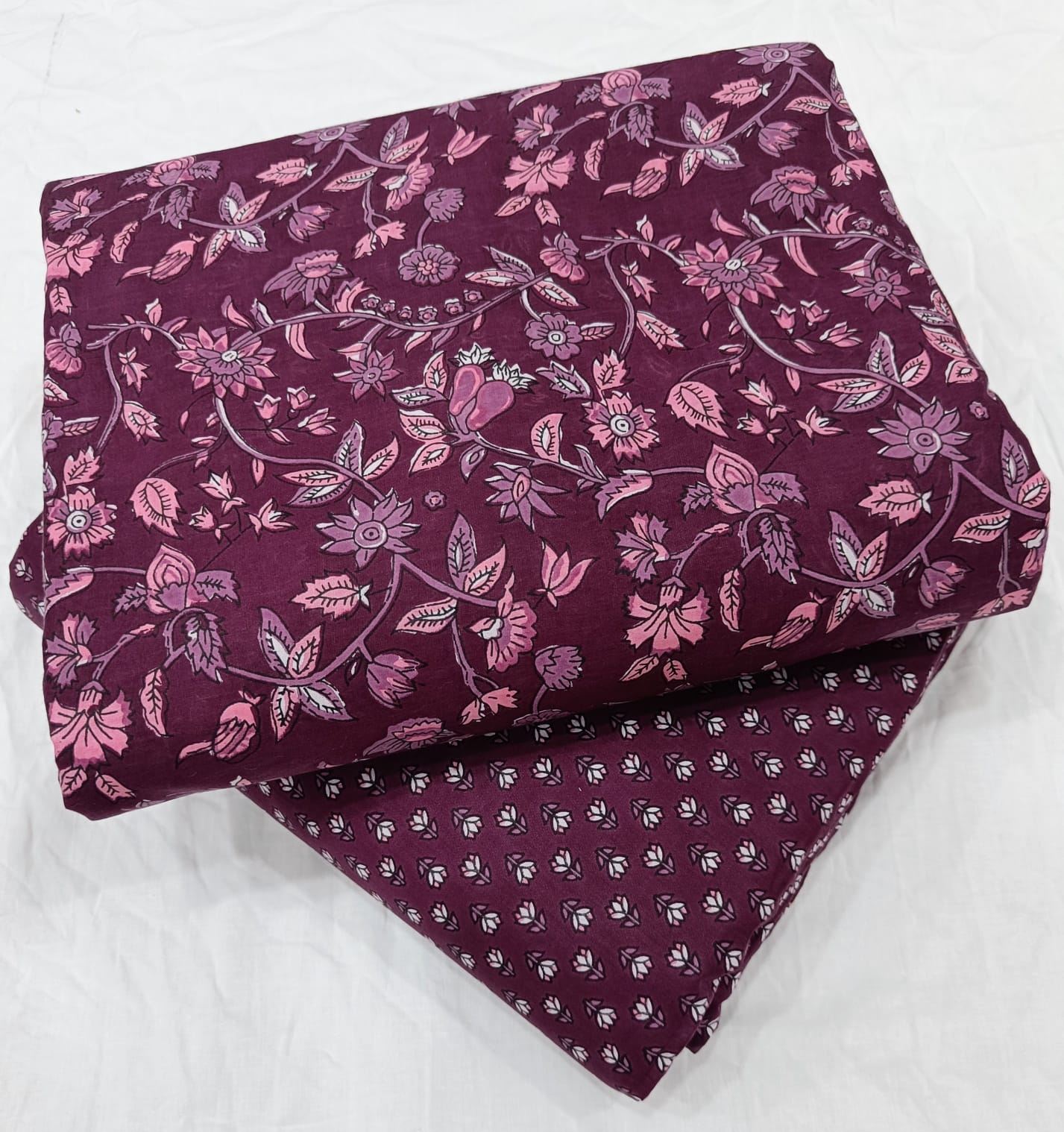 Traditional Hand block print Cotton top and bottom set (2PCYS78)