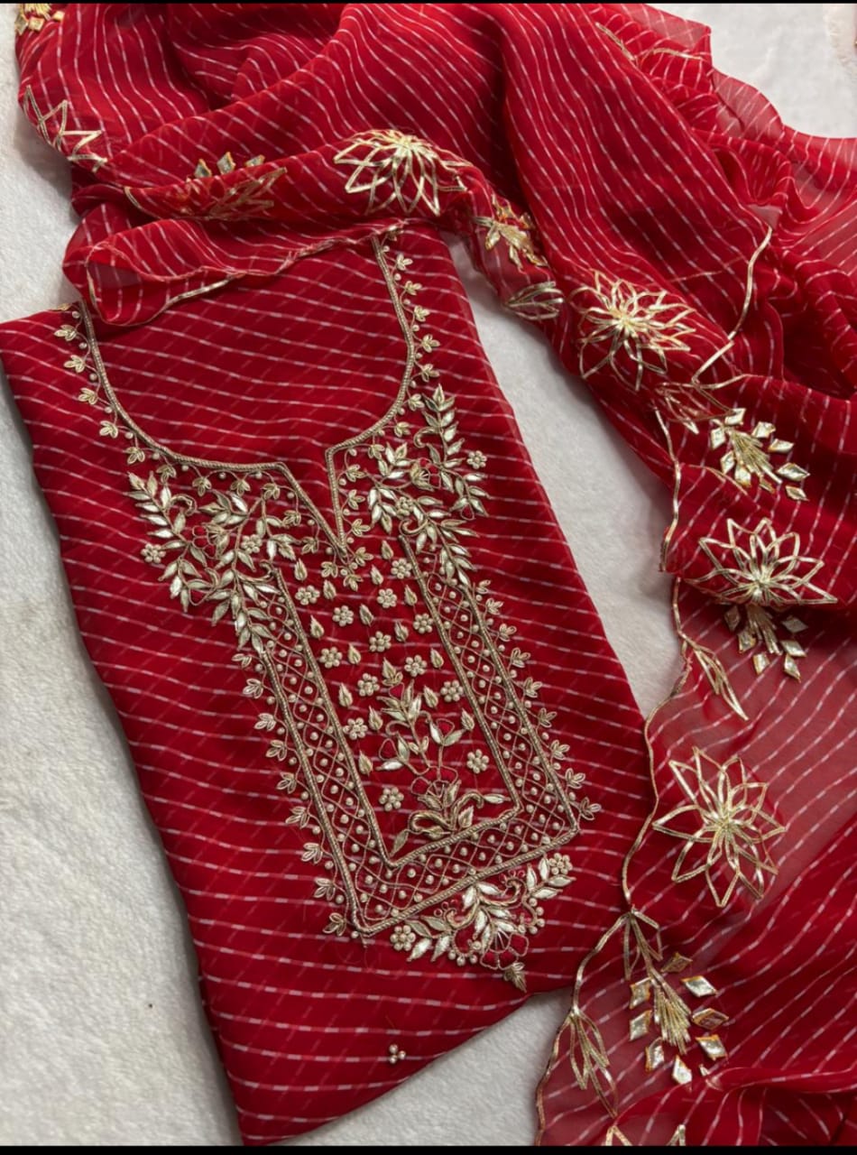 Premium  Georgette  Unstitched Gota Pati Work Dupatta Suit (KDZ021)