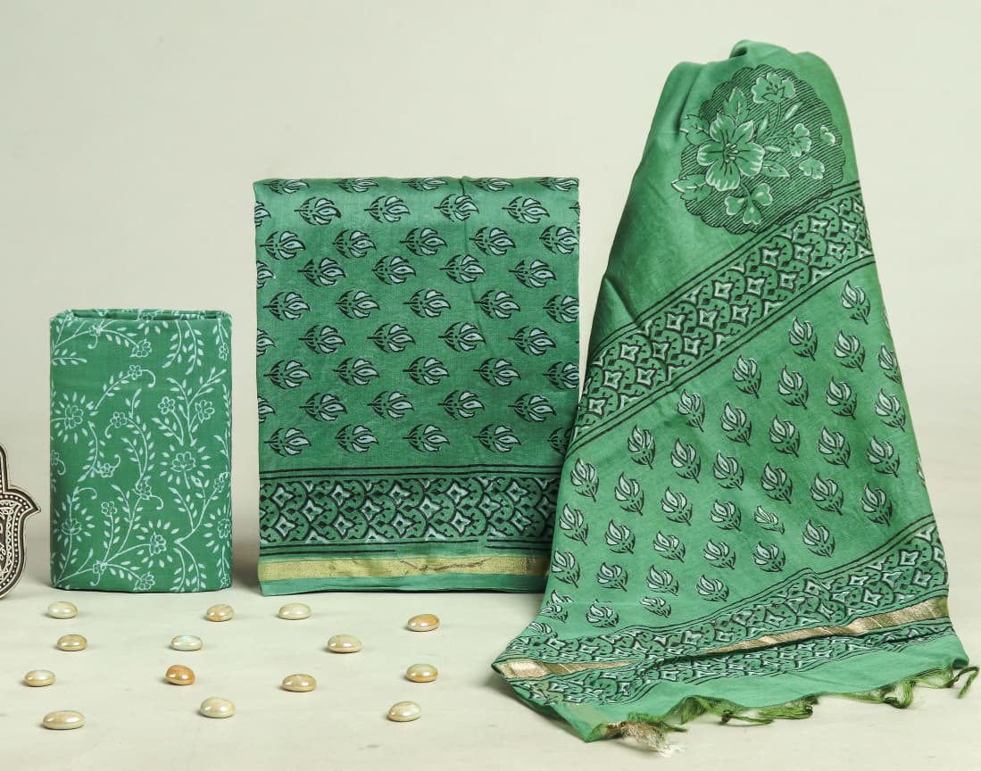 Designer Hand Block Print Chanderi Silk Suit set with Premium Chanderi Dupatta(CHDYS17)