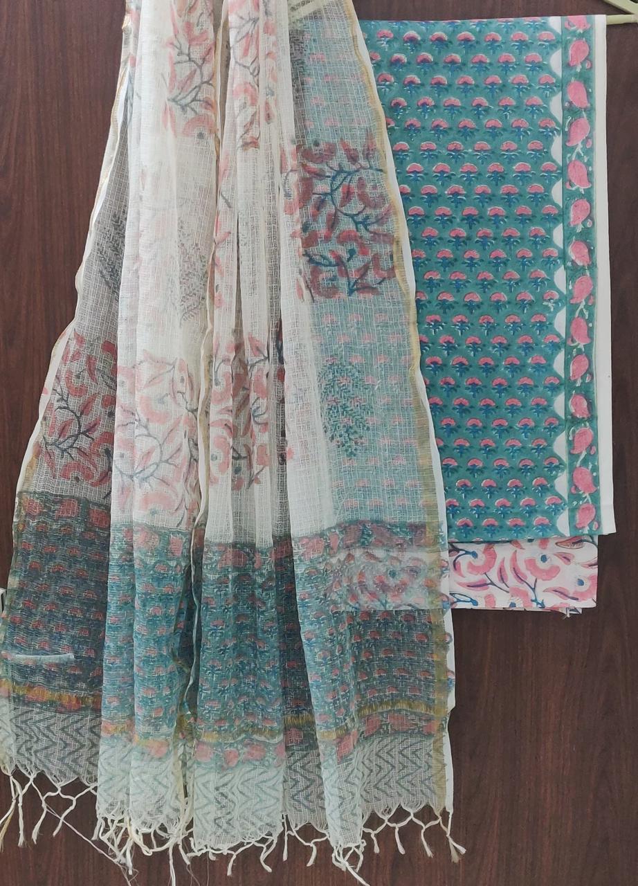 ELEGANT HAND BLOCK PURE COTTON SUIT WITH KOTA DORIA DUPATTA (3CKDYS161)