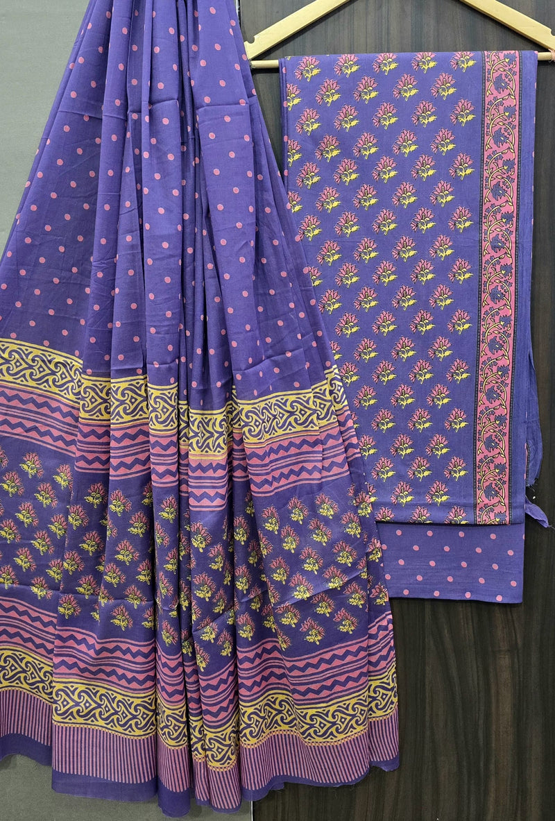DESIGNER HAND BLOCK PRINT PURE COTTON SUIT WITH COTTON MULMUL DUPATTA(MALYS35)