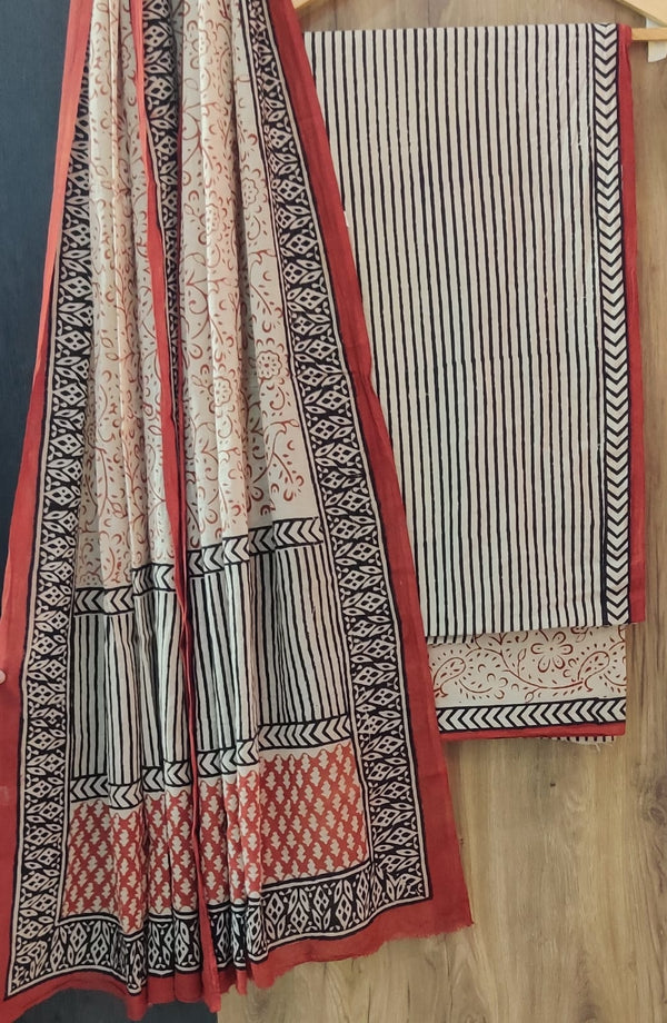 DESIGNER HAND BLOCK PRINT PURE COTTON SUIT WITH COTTON MULMUL DUPATTA(MALYS233)