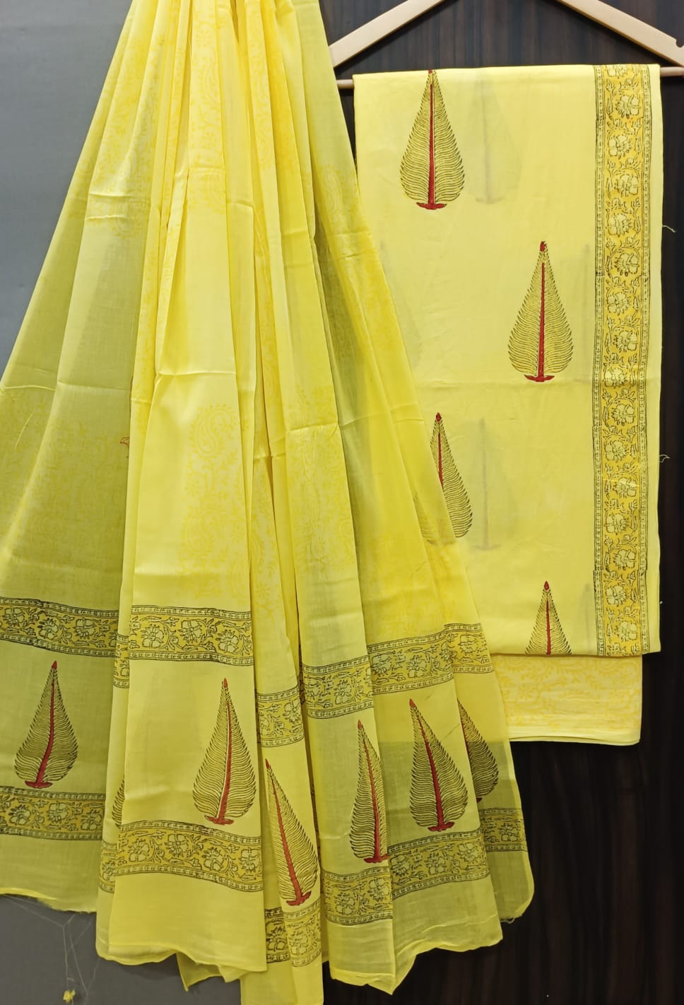 Designer Hand Block Print Pure Cotton Suit with Cotton Mulmul Dupatta (MALYS15)
