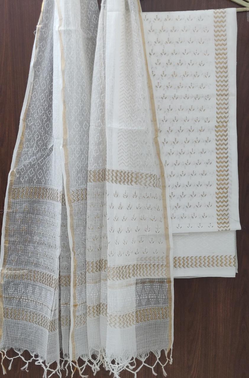 FLORAL HAND BLOCK PRINT PURE COTTON SUIT WITH DORIA DUPATTA(3CKDYS165)